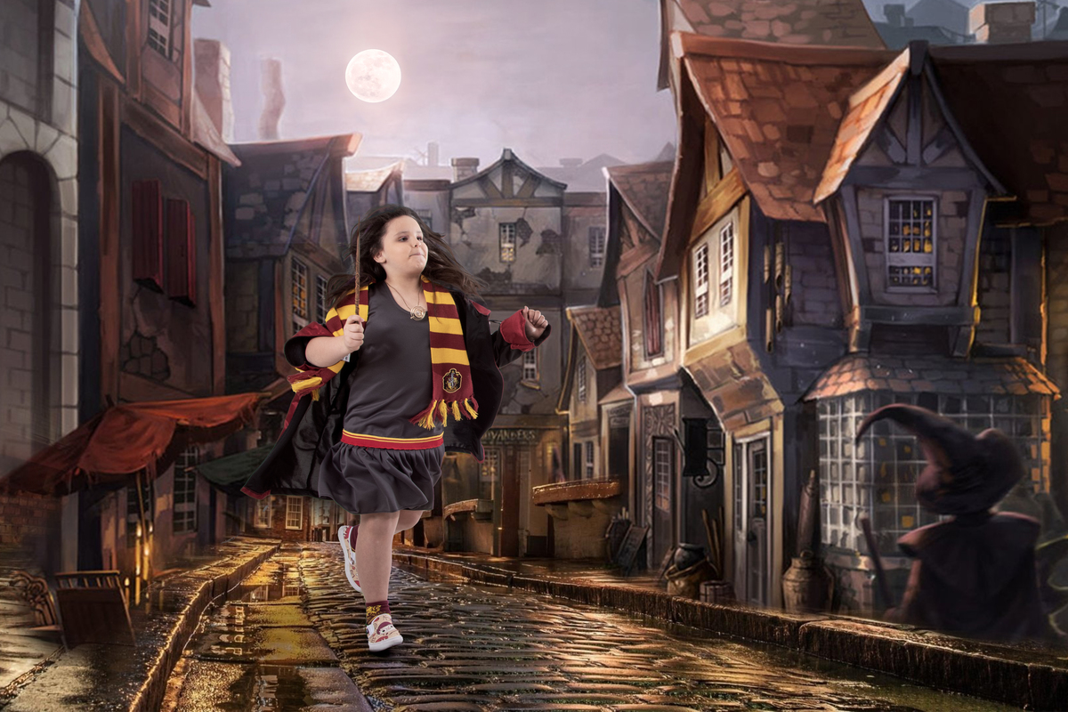 Ensaio fotográfico temático e lúdico com o tema Hermione, Harry Potter 