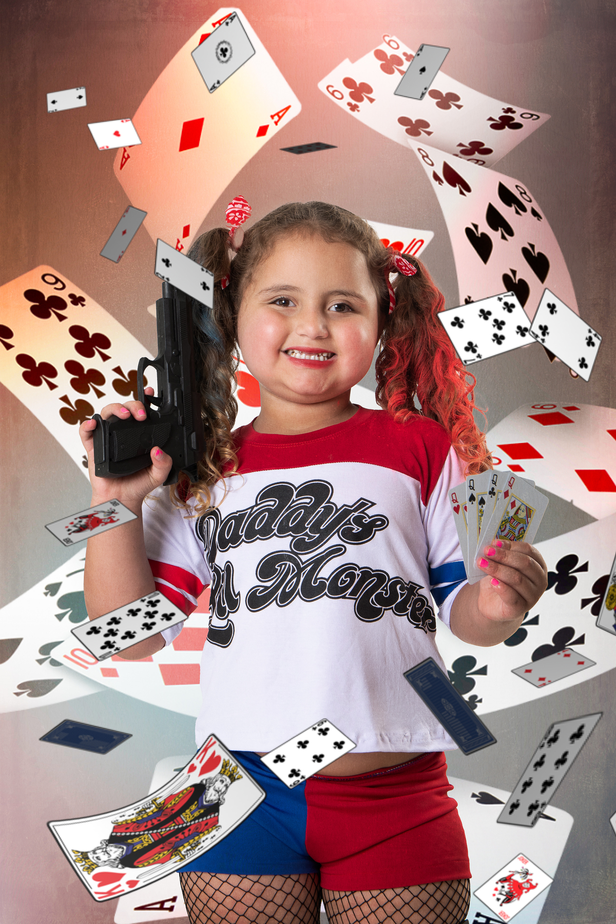 Ensaio fotográfico temático lúdico tema Arlequina