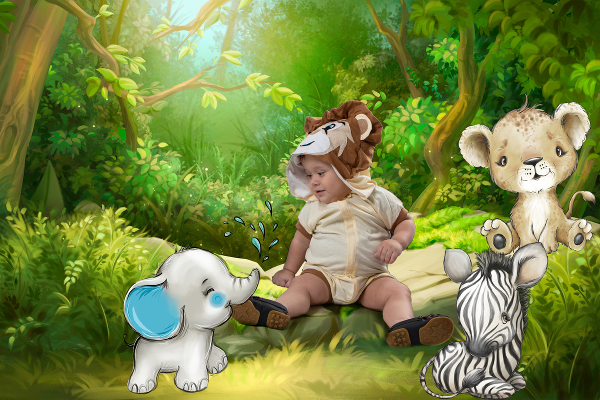 Ensaio temático lúdico e divertido, tema safari baby 
