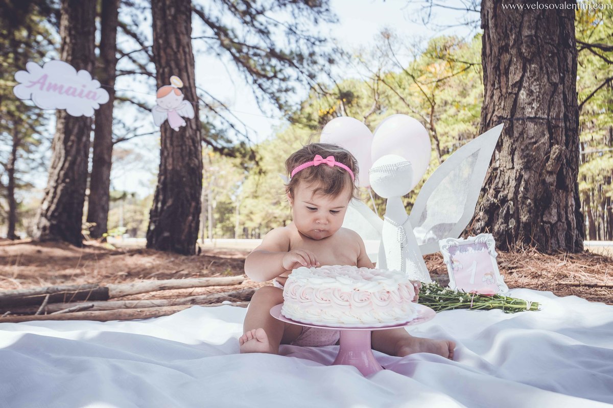 ensaio smash the cake ao ar livre bebê provando o bolo Brasília DF