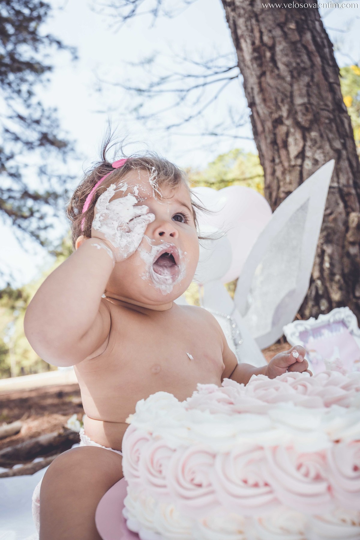 ensaio smash the cake ao ar livre bebê se sujando com o bolo Brasília DF