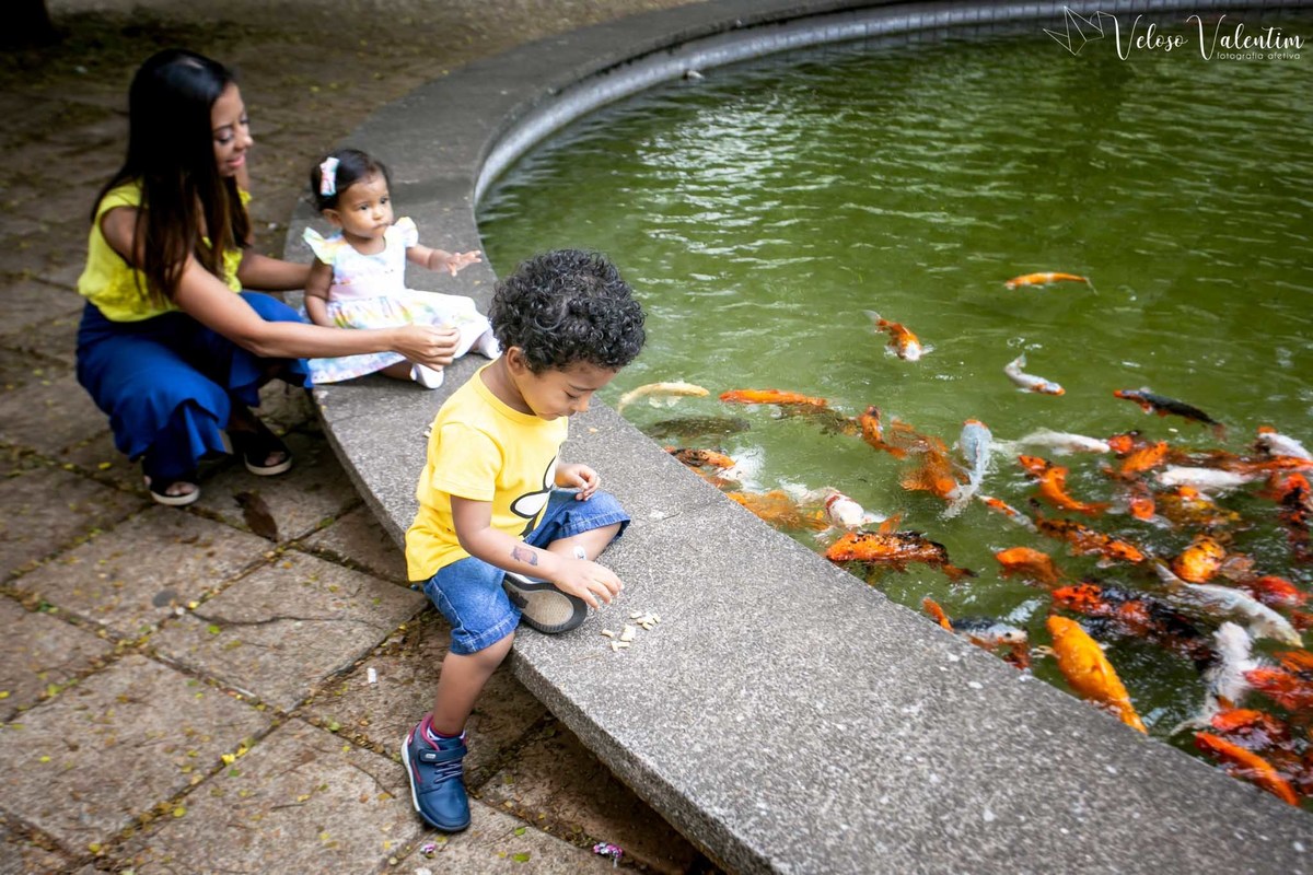 lago dos peixes Ensaio smash the cake com bolo de frutas com a família em Brasília - DF