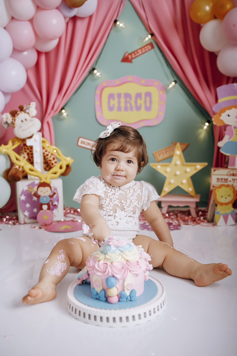 Smash the cake, circo rosa, festa infantil jau, circo menina, bolo circo rosa, estudio infanti, estudio fotografico jau,