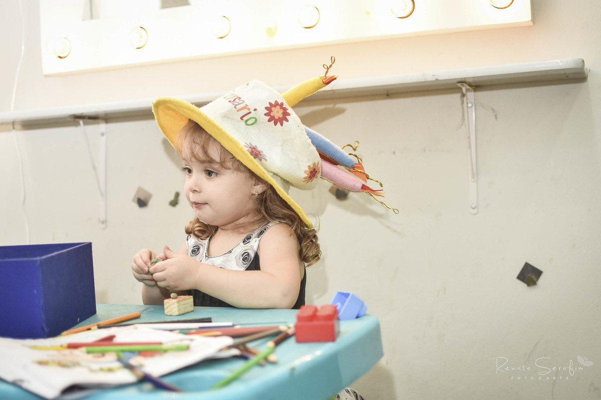 menina convidada usava chapéu de parabéns