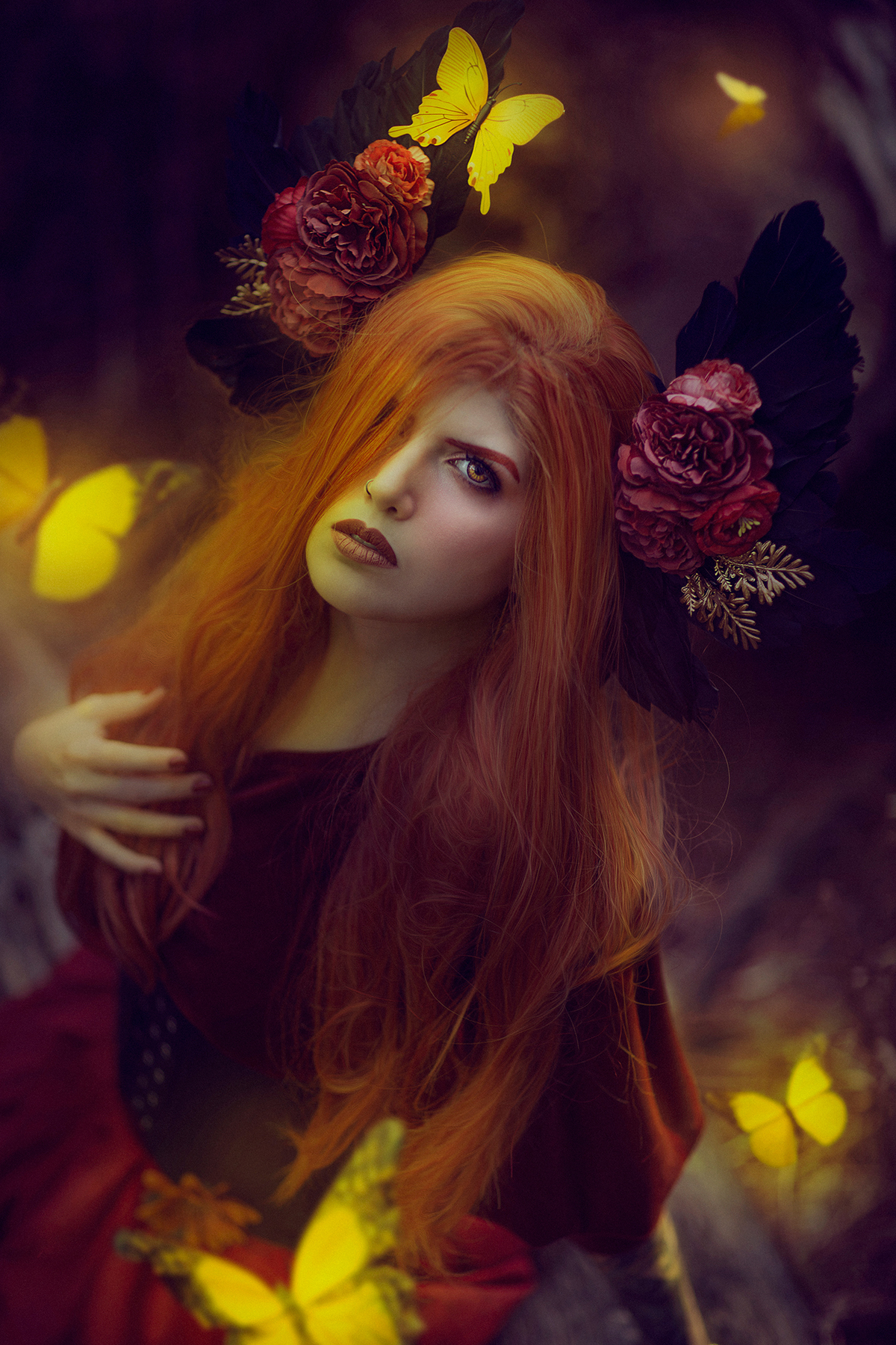 fada com borboletas neon