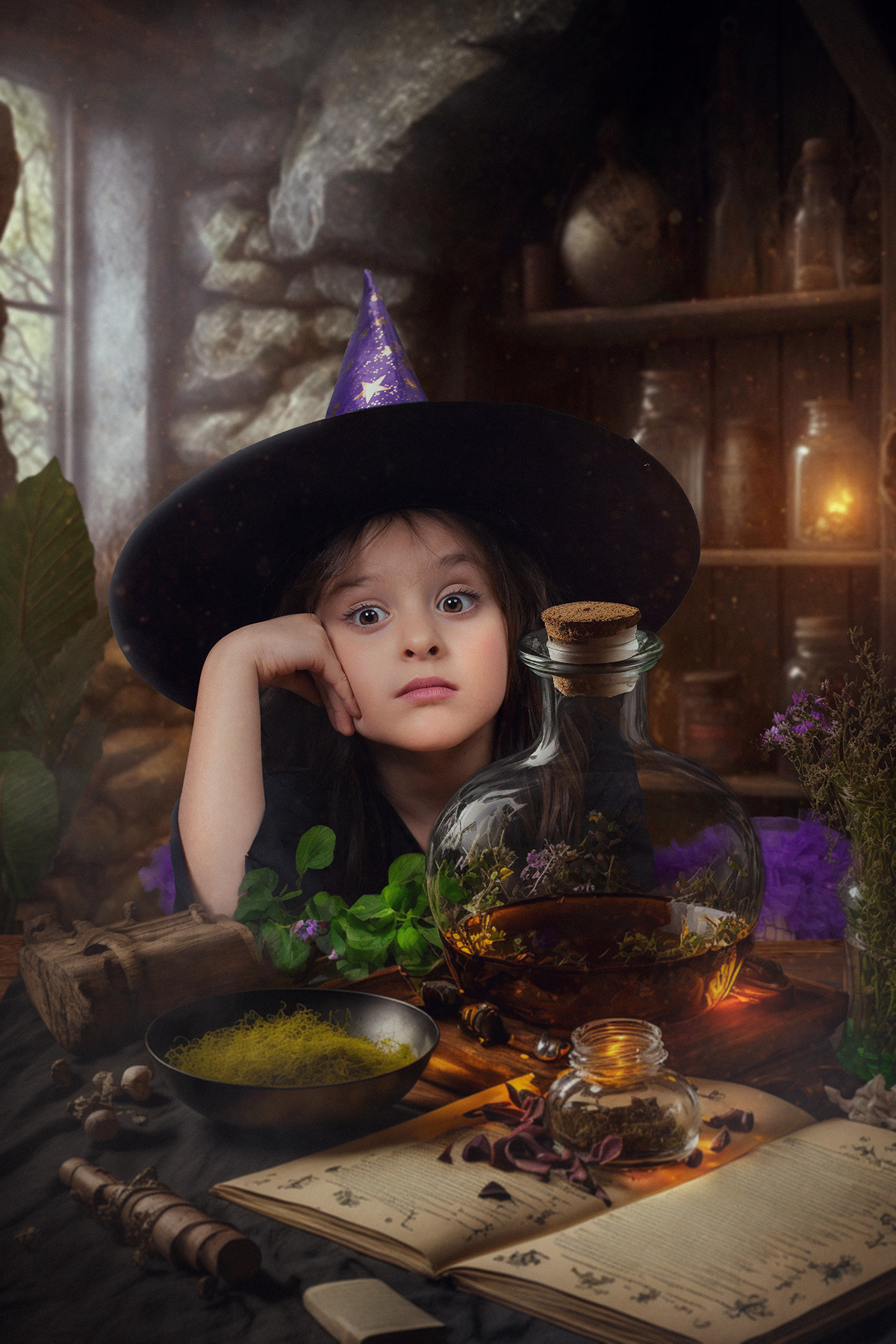 Ensaio temático infantil com temática de bruxa. Ensaio feito pelo fotografo profissional Rafael Ohana em Brasília-DF