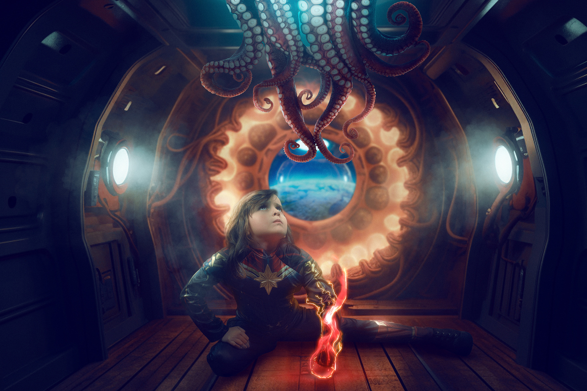 Ensaio temático infantil da Capitã Marvel feito pelo fotógrafo profissional Rafael Ohana em Brasília-DF