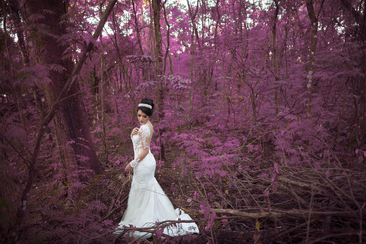 Noiva em floresta magica. Foto feita pelo fotógrafo de casamento Rafael Ohana em Brasília