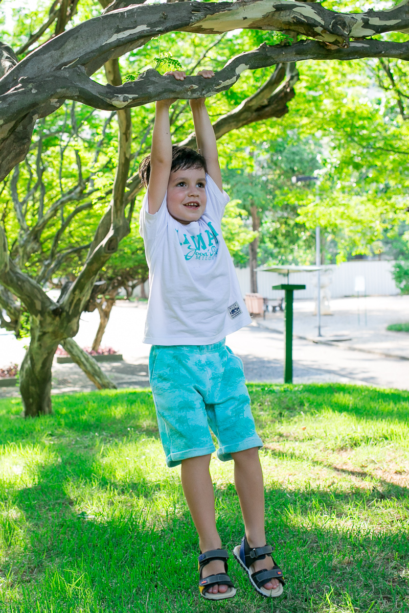Edu fazendo malabarismos na árvore