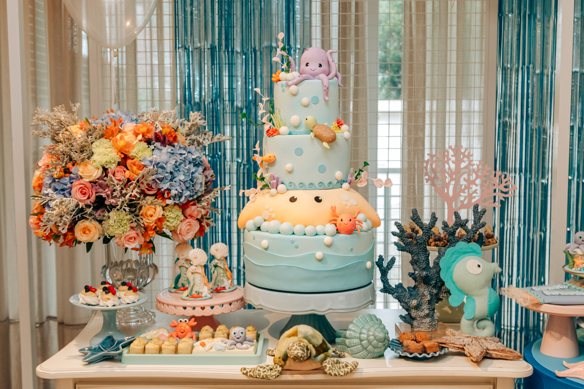 Festa infantil decoração Scotti produções em Florianópolis SC fundo do mar Camille Reis e Daniel Guimarães Fotografa aniversário luxo jurerê cobertura fotográfica Thayane Peters Fotografia