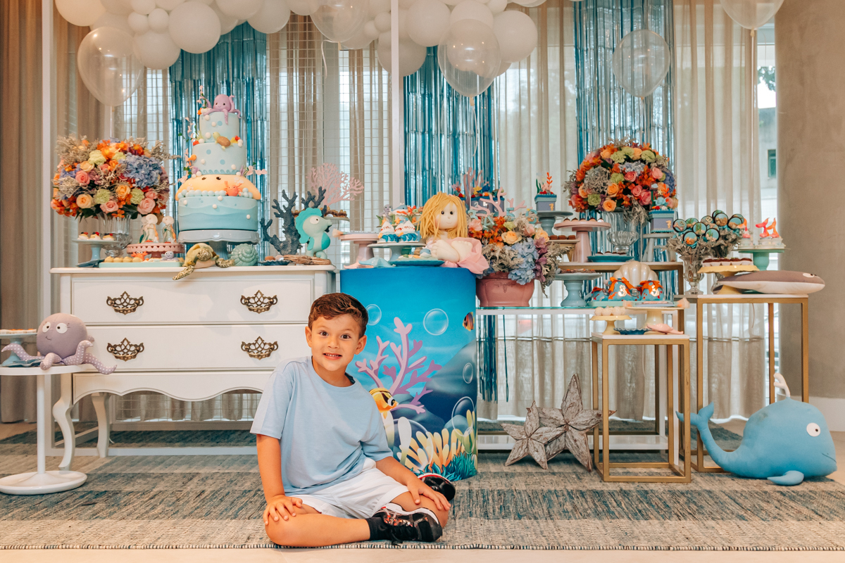 Festa infantil decoração Scotti produções em Florianópolis SC fundo do mar Camille Reis e Daniel Guimarães Fotografa aniversário luxo jurerê cobertura fotográfica Thayane Peters Fotografia