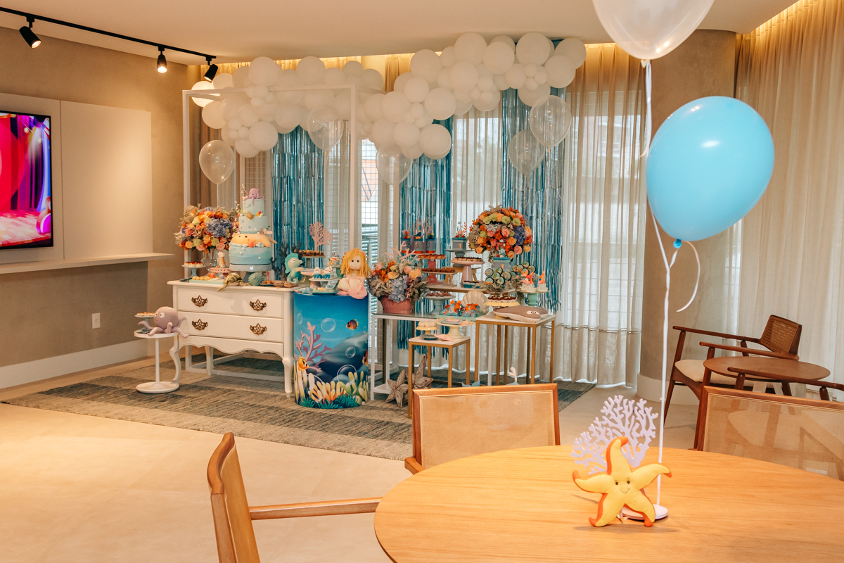 Festa infantil decoração Scotti produções em Florianópolis SC fundo do mar Camille Reis e Daniel Guimarães Fotografa aniversário luxo jurerê cobertura fotográfica Thayane Peters Fotografia