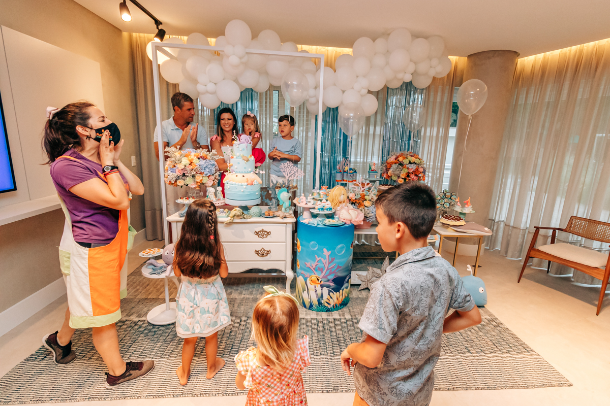 Festa infantil decoração Scotti produções em Florianópolis SC fundo do mar Camille Reis e Daniel Guimarães Fotografa aniversário luxo jurerê cobertura fotográfica Thayane Peters Fotografia