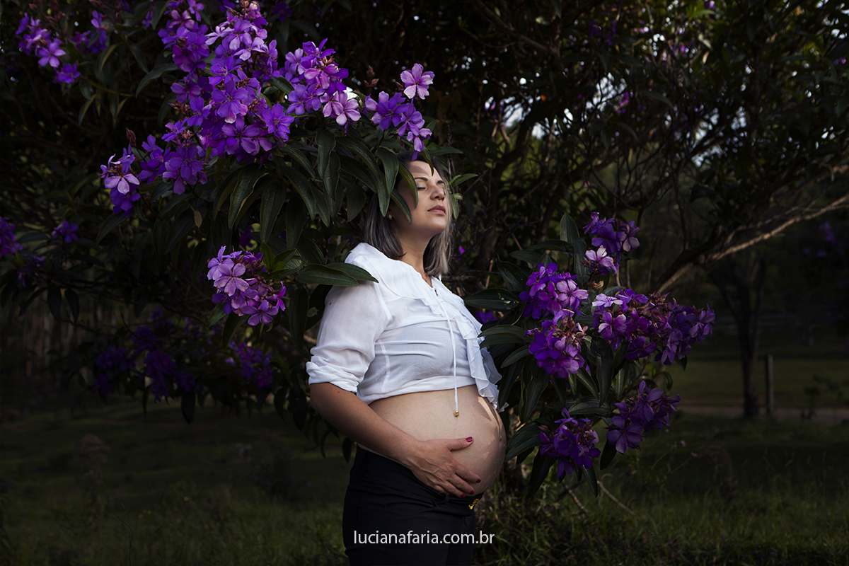 ensaio de gestante em meio as flores e natureza contemplando um momento magico de ser mãe foto de luciana faria em poços de caldas
