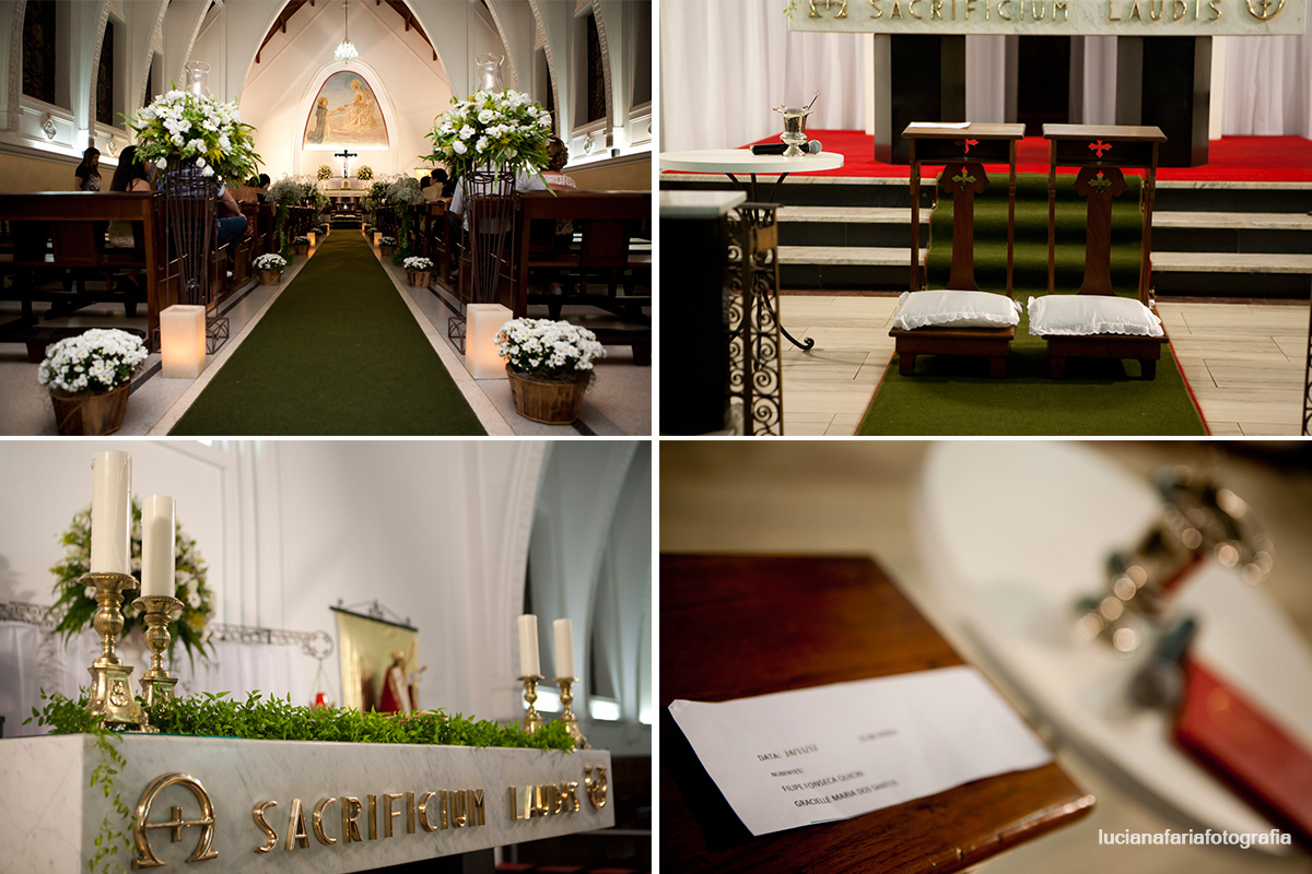 decoração, igreja pronta, religioso, tapete verde, flores branca, decoração branca, iluminação da igreja, casar, wedding, altar, genuflexório, votos