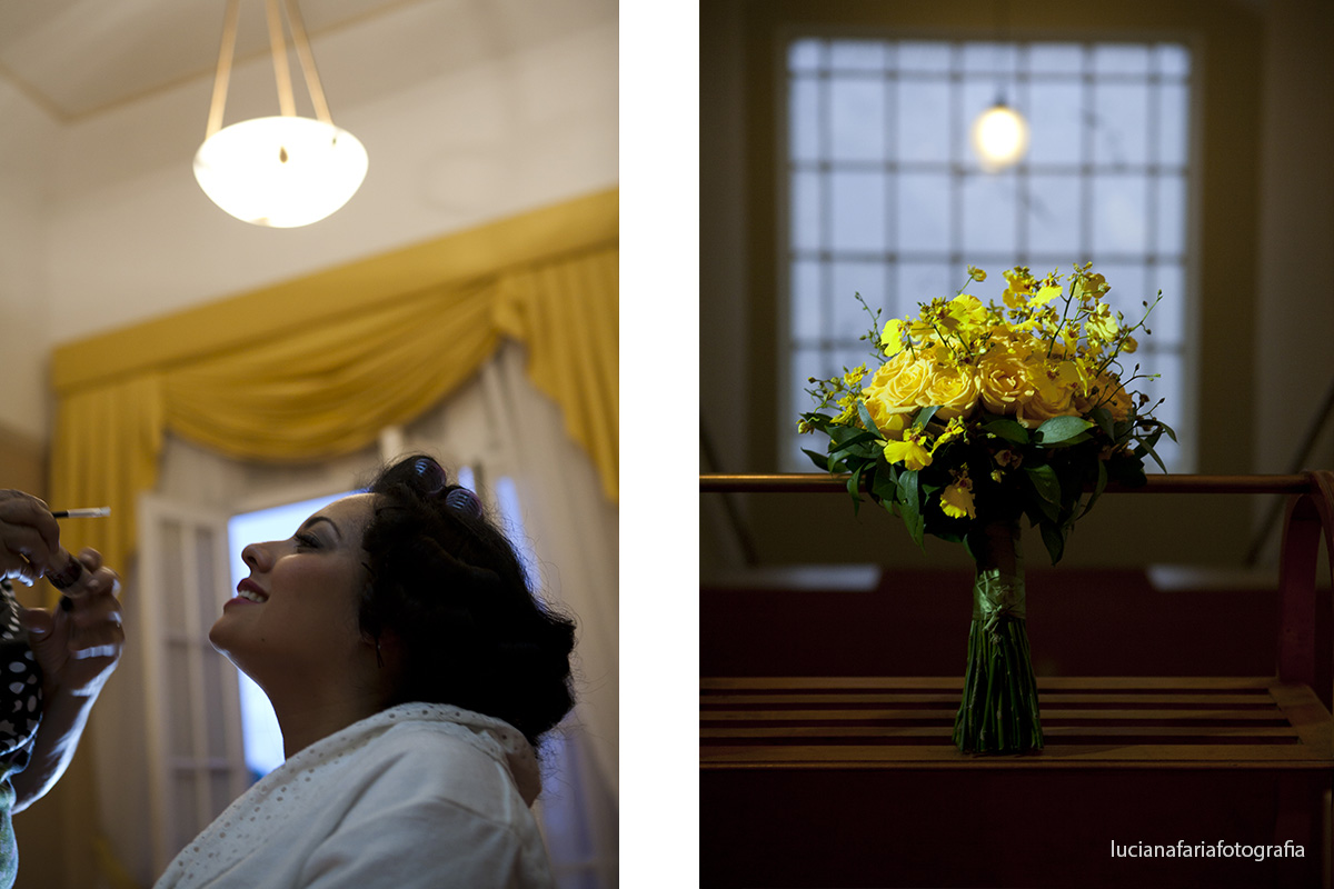 making of, dia da noiva, noiva, maquiagem, buquê, orquídeas amarelas, contra luz, casar, casamento, fotografia, janela, lustre, noiva pronta, preparando