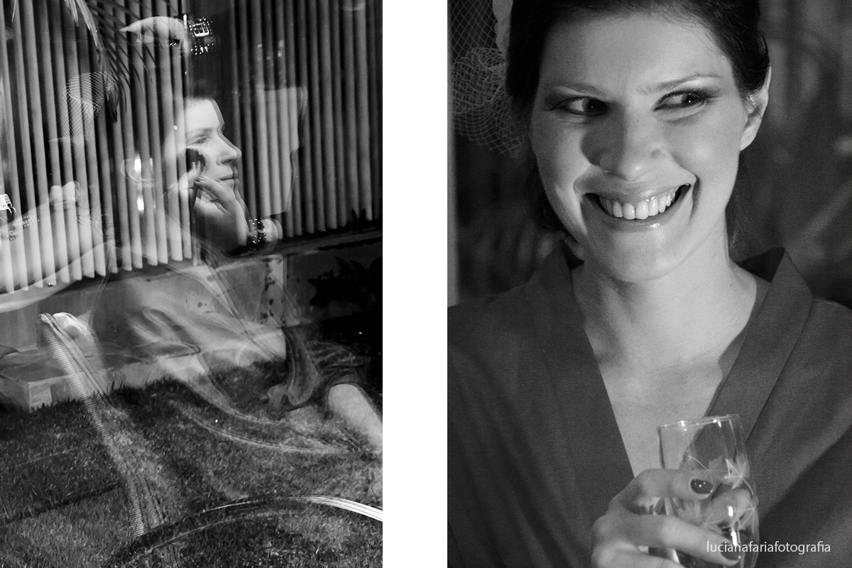 enquanto faz a maquiagem para o dia do casamento noiva toma champagne para relaxar no spá da noiva