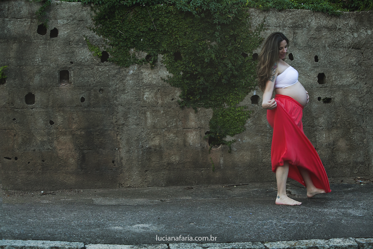 levemente caminha a futura mamãe  a fotógrafa de gestante luciana faria registra o momento