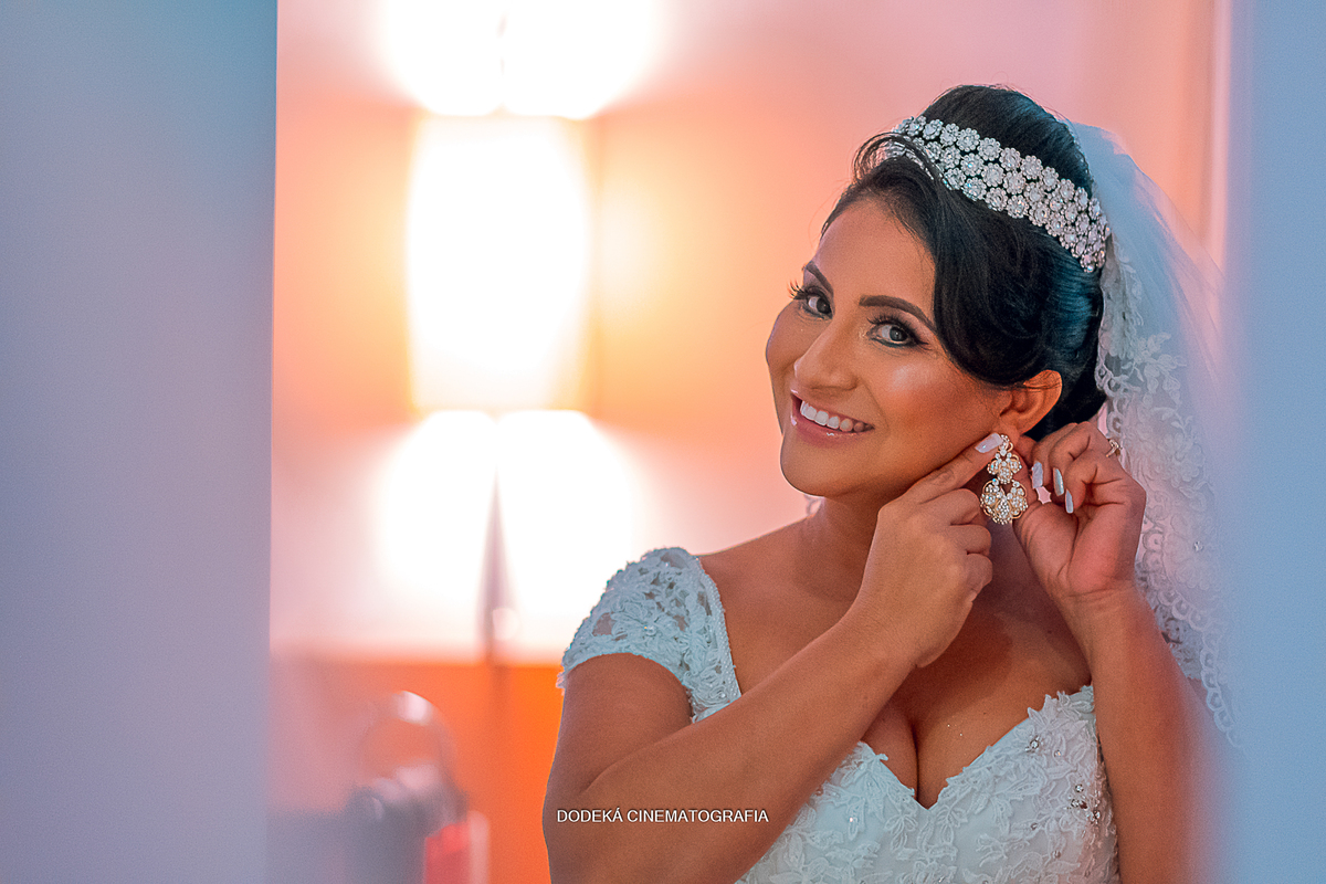 A noiva Fabrina no seu making of em Caesar Business