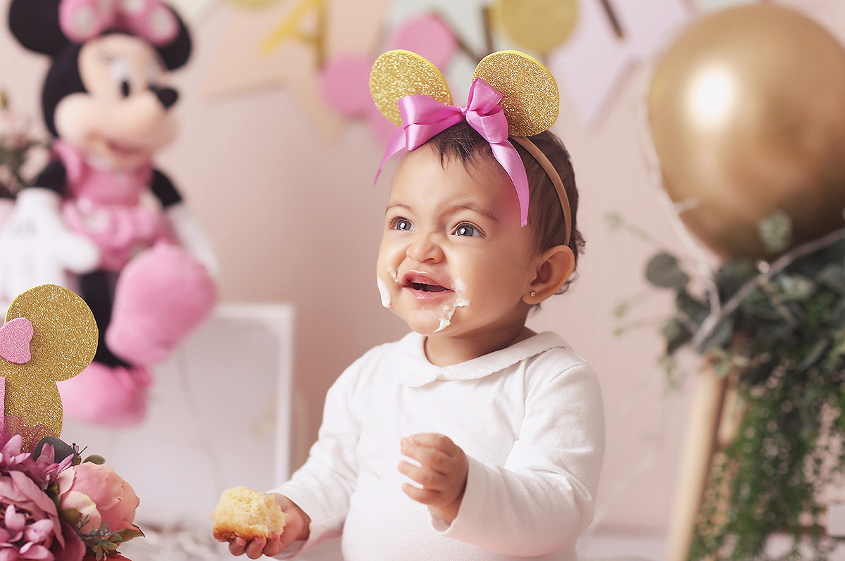 cake smash minnie dourado e rosa ndj