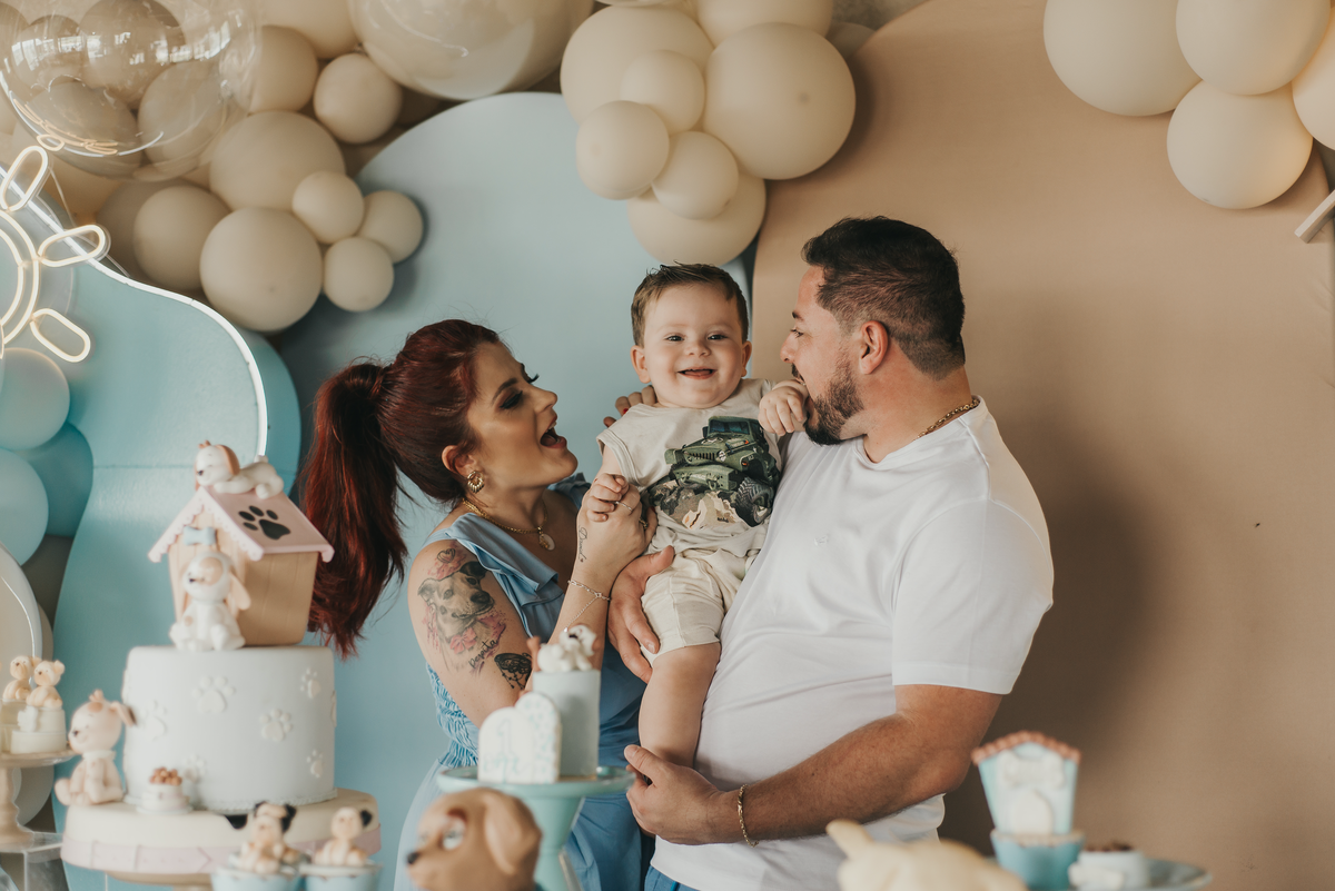 Aniversário infantil, festa 1 ano, tema cachorro, parabéns, em São Roque - SP