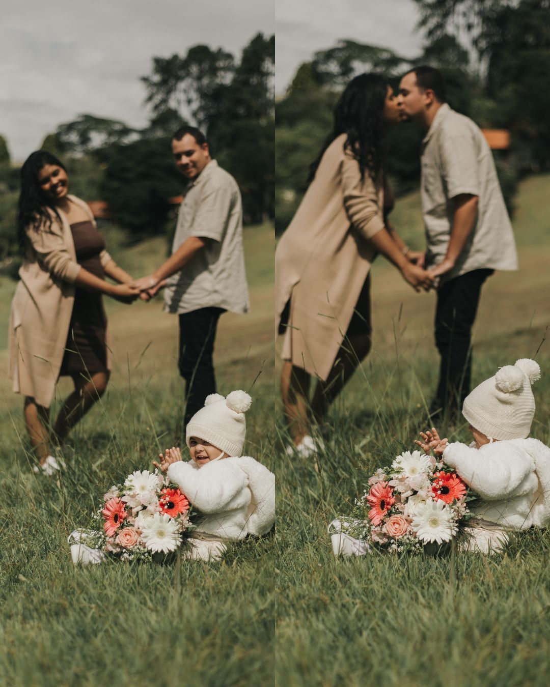 Chá revelação com família, buquê revelando sexo do bebê, São Roque - SP