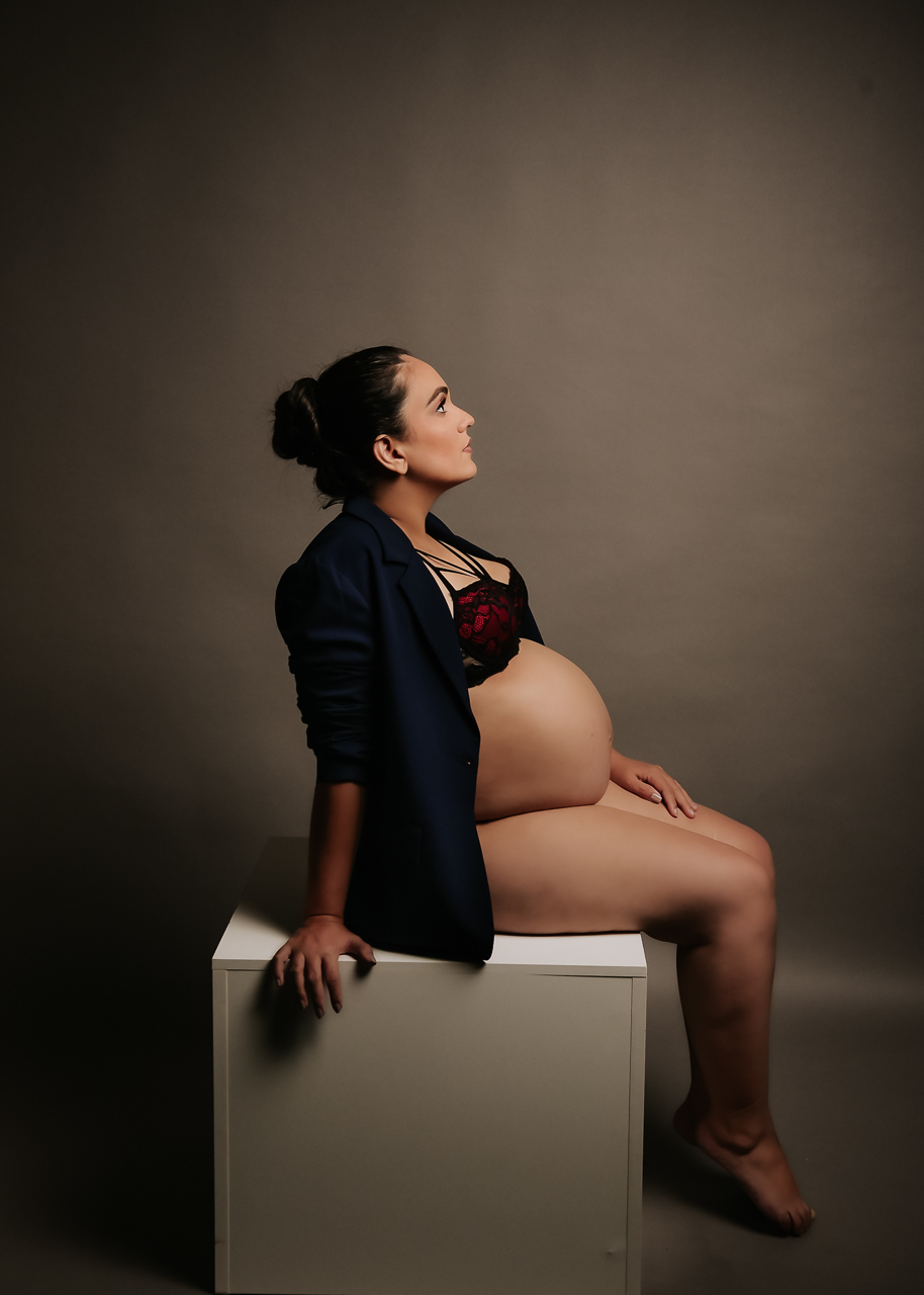 Foto de grávida, estilo casual.