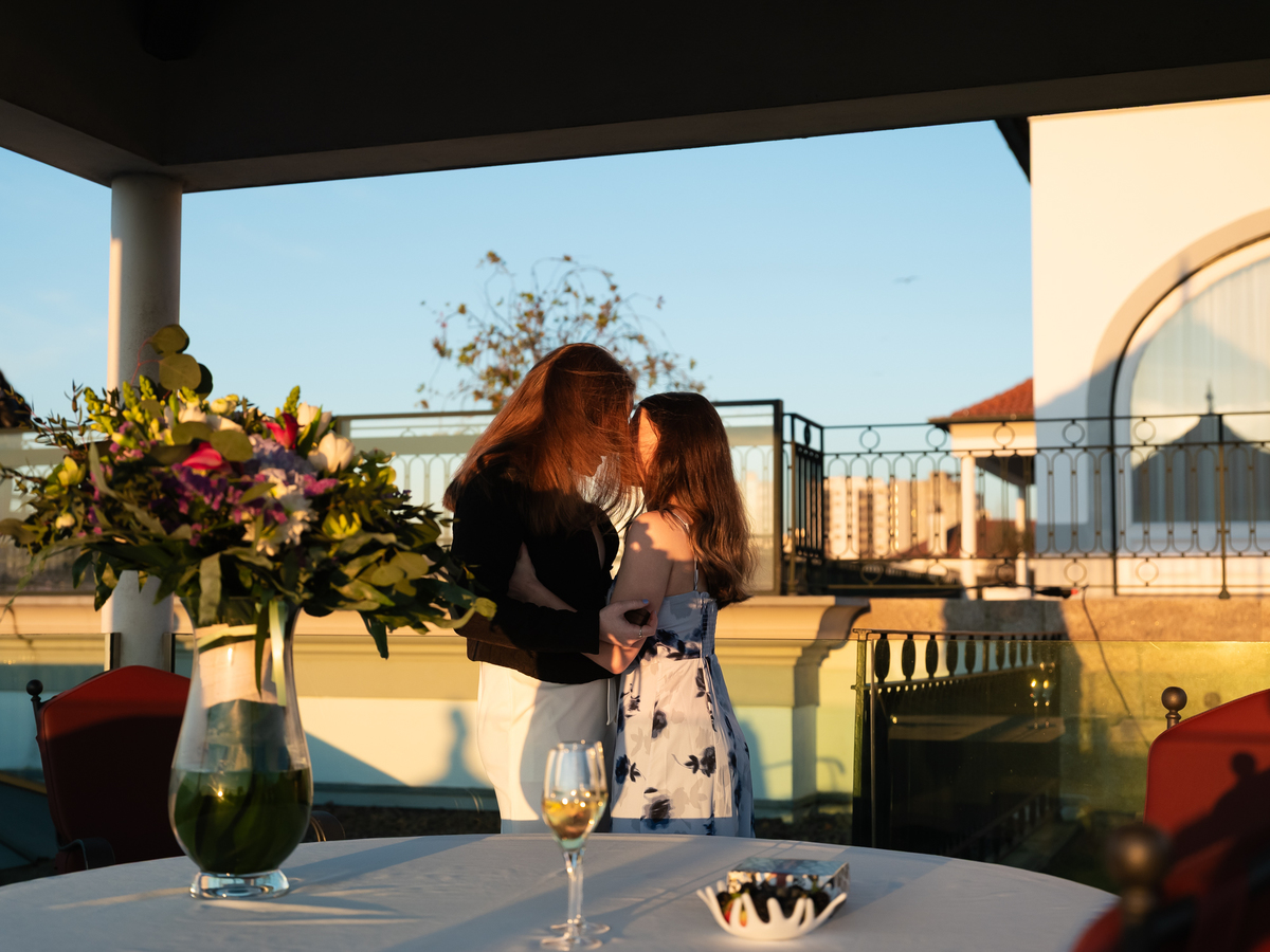 A warm embrace after the marriage proposal