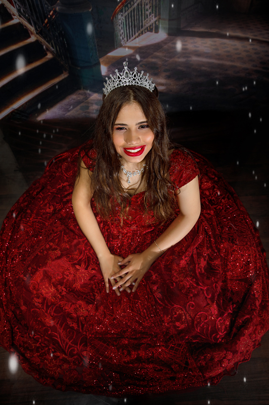 book fotográfico debutante vestido de gala vermelho rubi. estúdio-realengo-rj