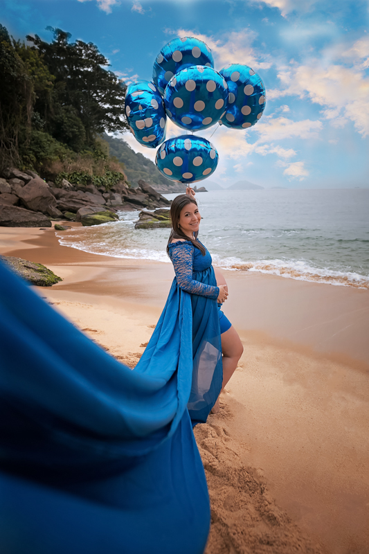 Ensaio gestante com vestido azul