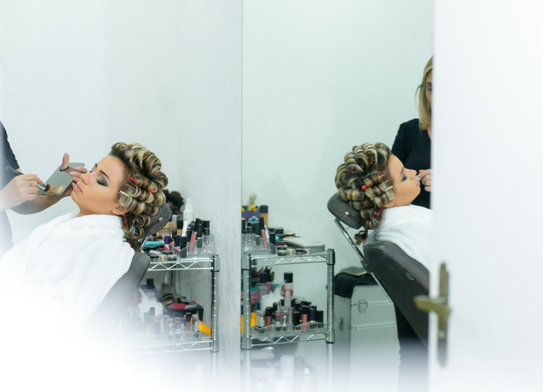 Detalhes noiva na cadeira em making of