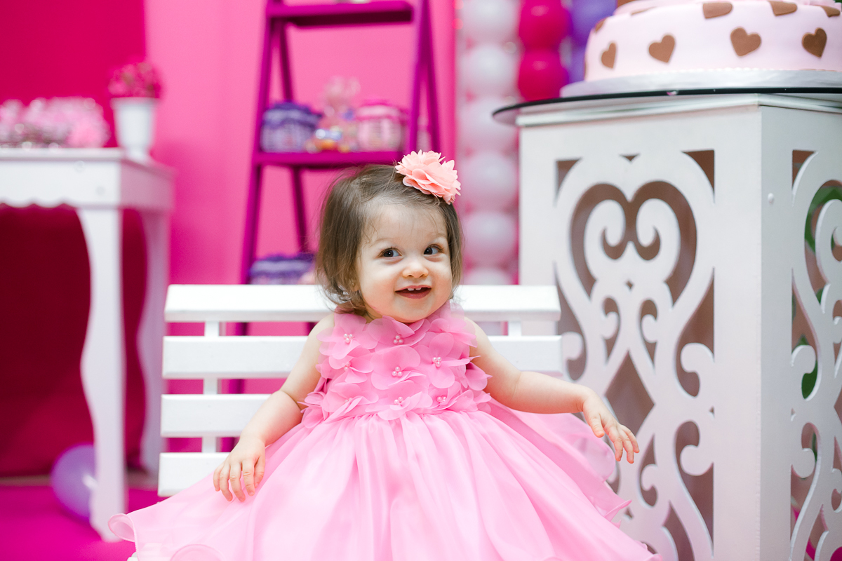 Festa infantil 1 ano vestidinho rosa