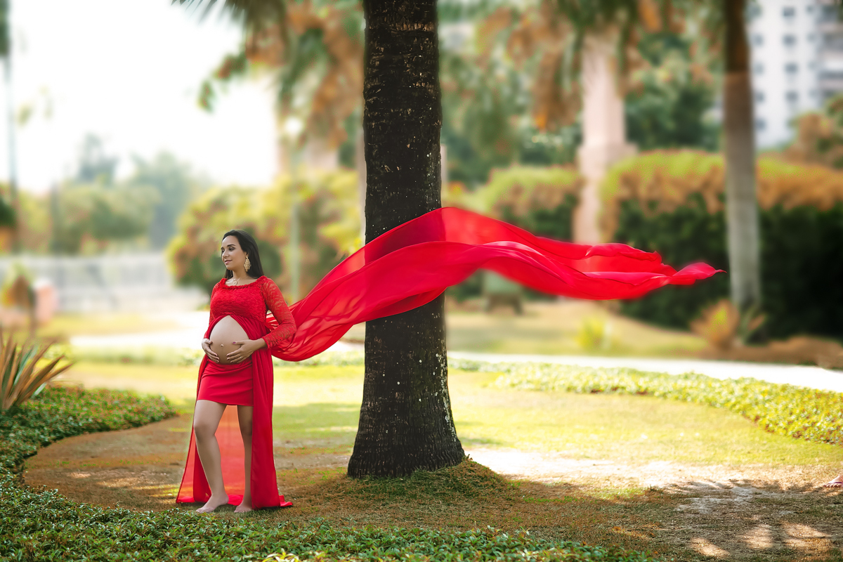 ensaio gestante vestido vermelho