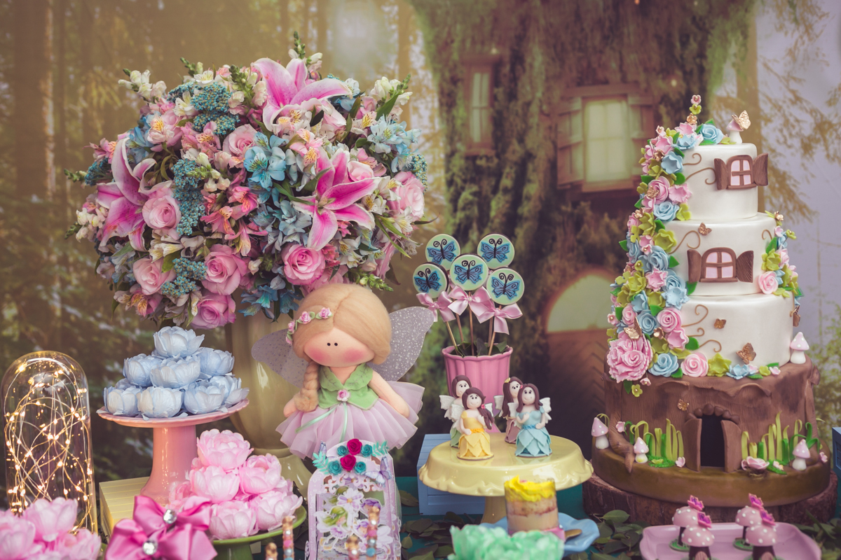 Decoração Luxo Jardim das fadas com painel sublimado