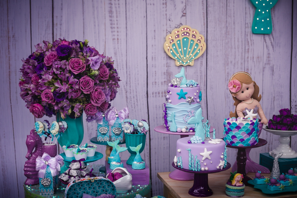 Decoração mesa tema sereia em espaço festa  João e Maria-Bangu