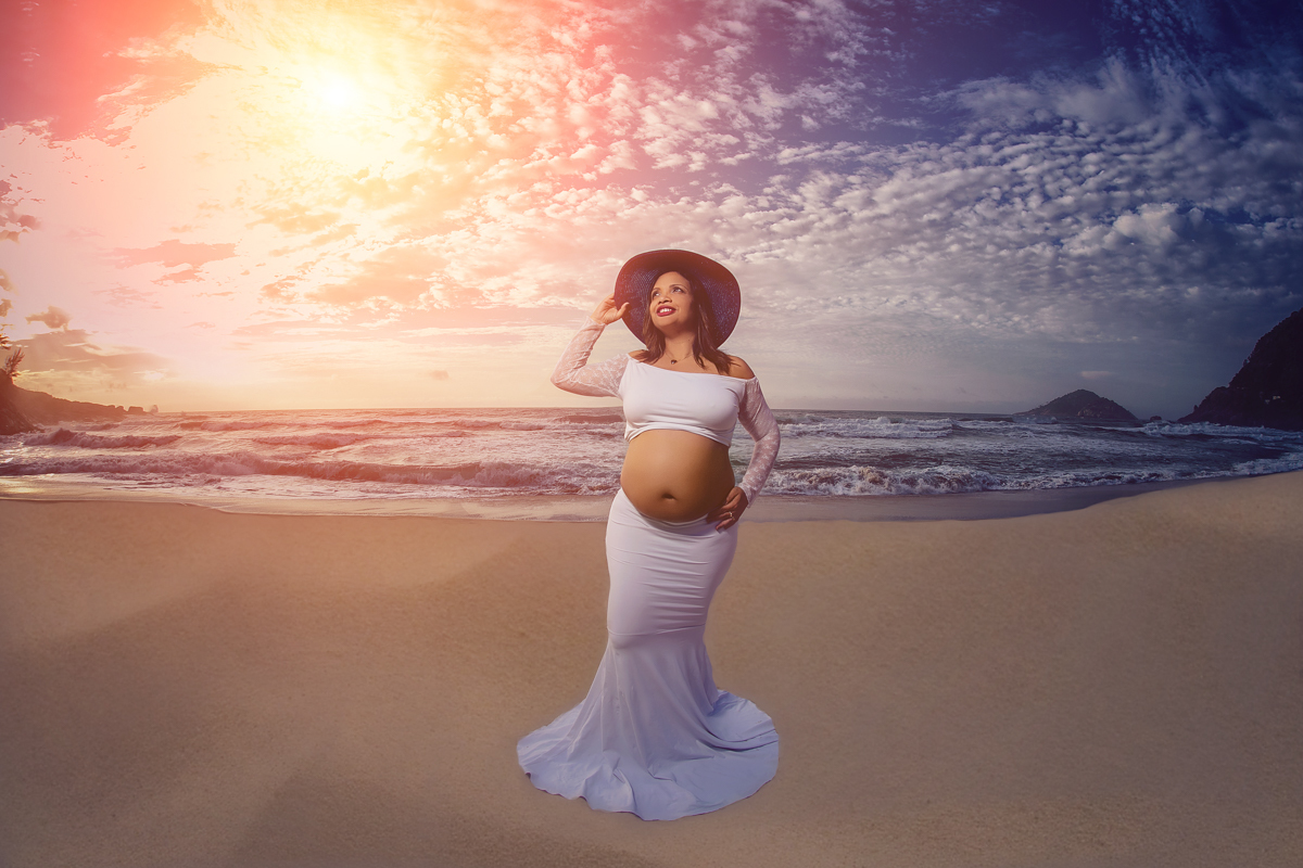 fotografia de gestante ensaio externo em amanhecer na prainha/RJ