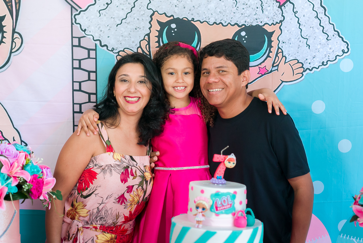 Fotografia de família em festa infantil da LOL
