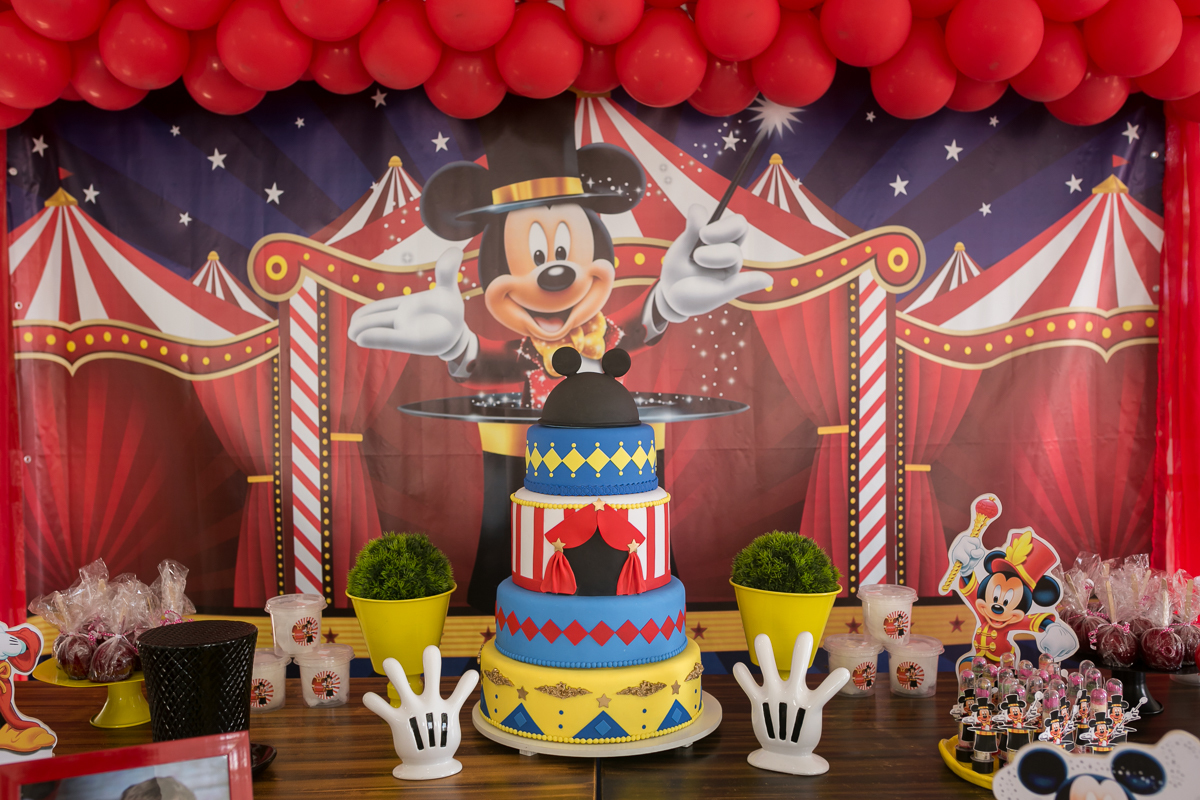 Bolo 3 andares circo do Mickey  com Painel