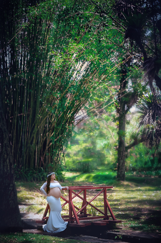 Ensaio externo de gestante em meio ao verde em Parque Crémerie Petrópolis/RJ