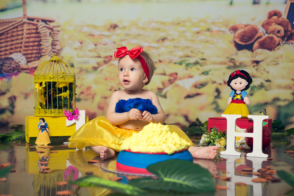 Book fotográfico infantil smash the cake branca de neve 