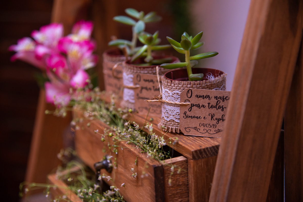 Decoração rústicas com suculentas em recepção na churrascaria Baby Beef-RJ