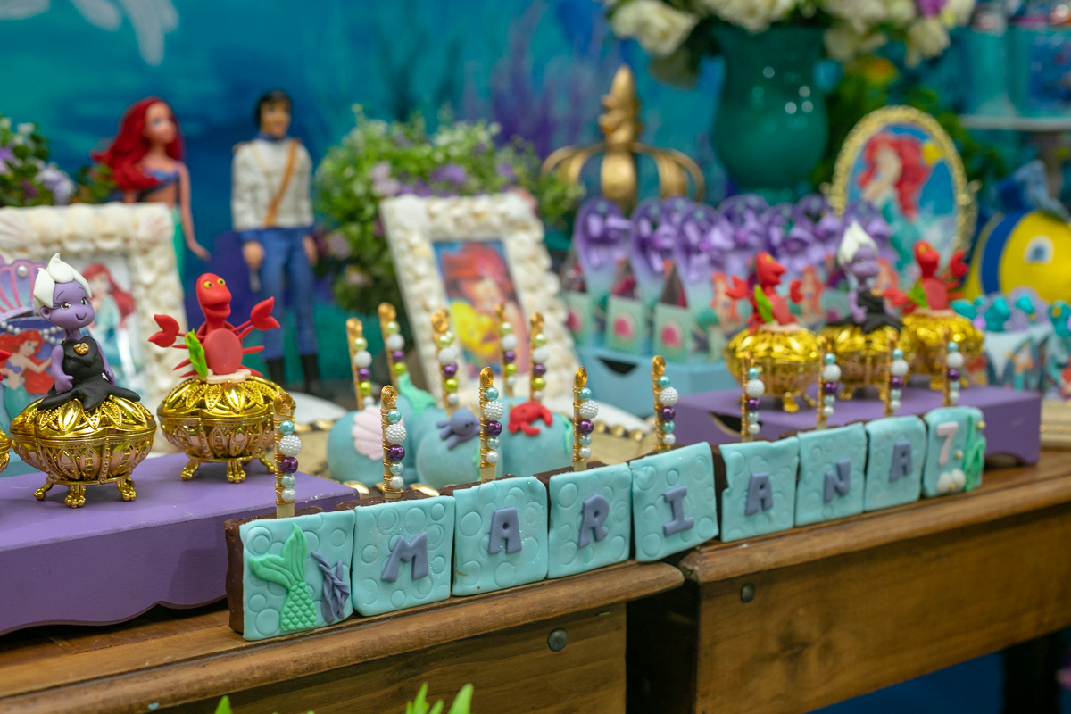 decoração mesa tema pequena sereia- 7 anos da Mariana-CT SUPER INFANTIL