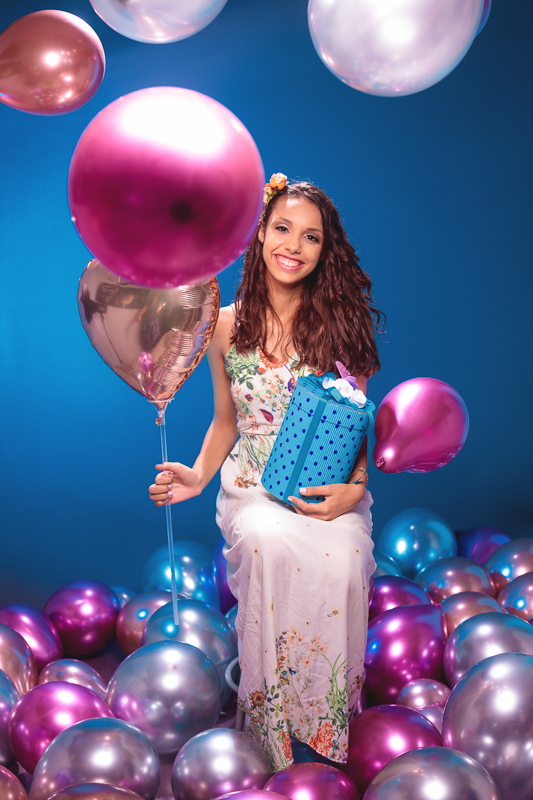 ensaios debutantes 15 anos-em estúdio ensaios com balões metálicos