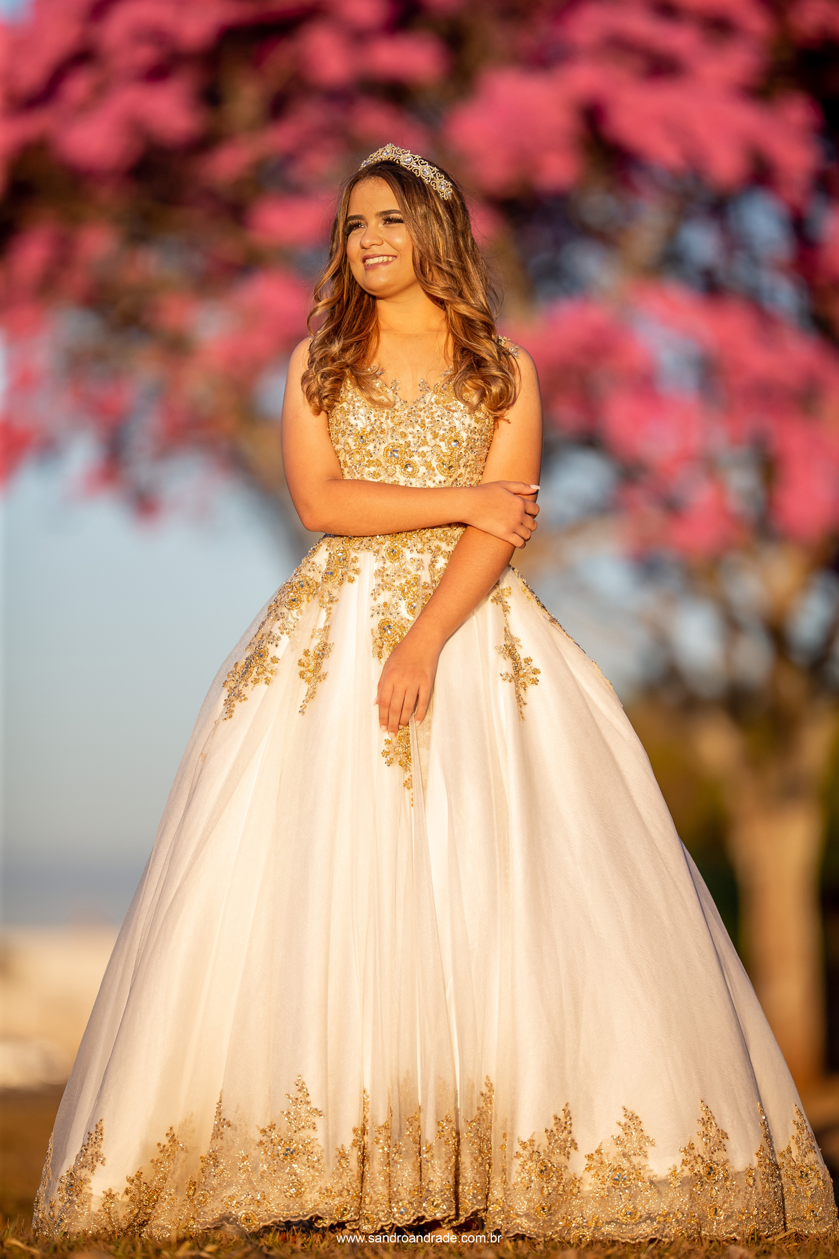 Uma princesa sorridente, fotografia colorida para mostrar os ipês.
