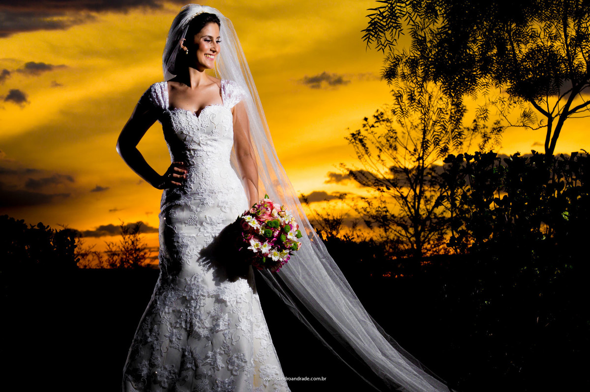 Uma bela paisagem e uma linda noiva.