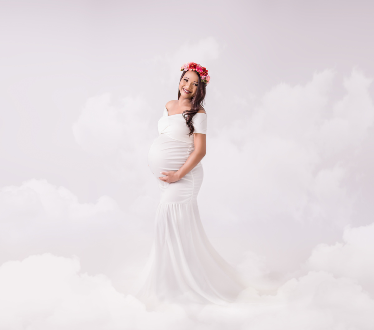 gestante cenário de nuvens