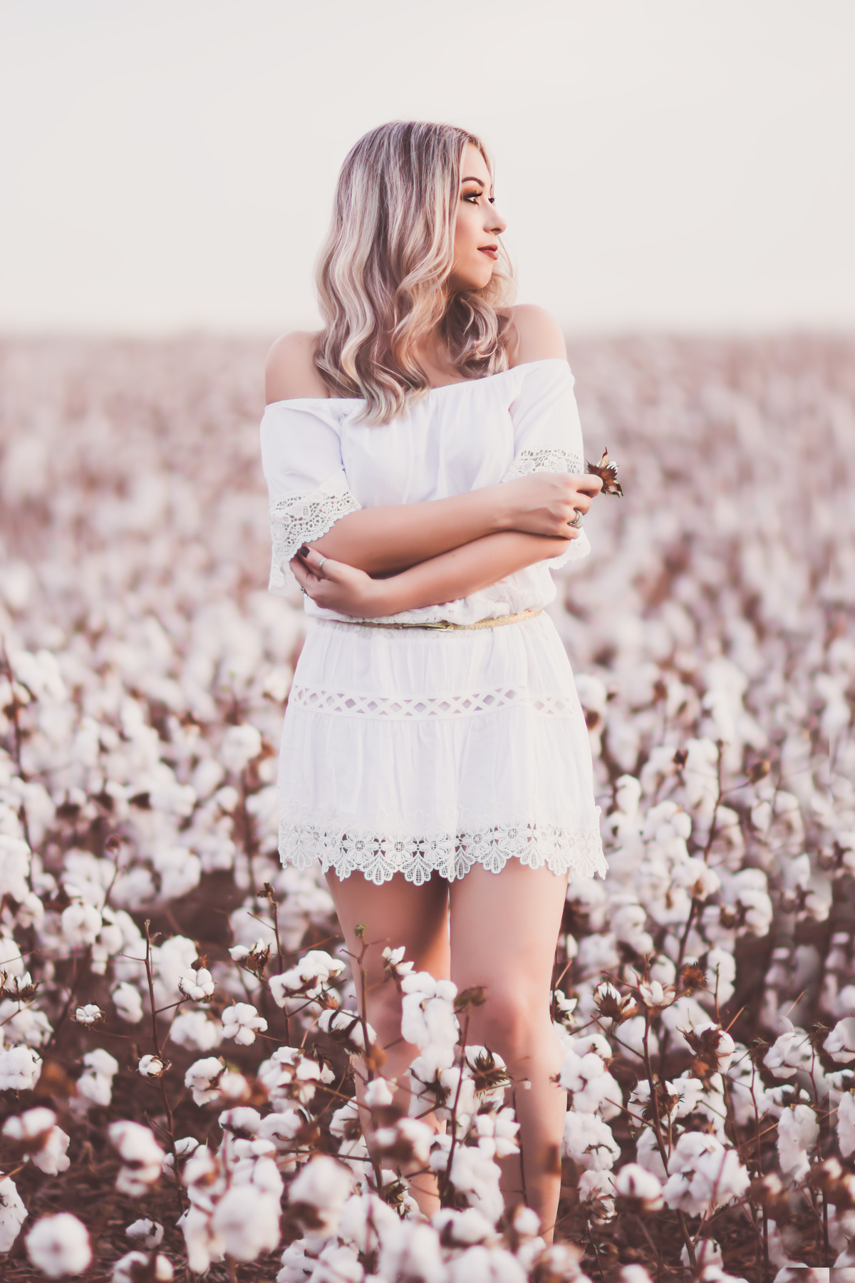 ensaio feminino no campo de algodão