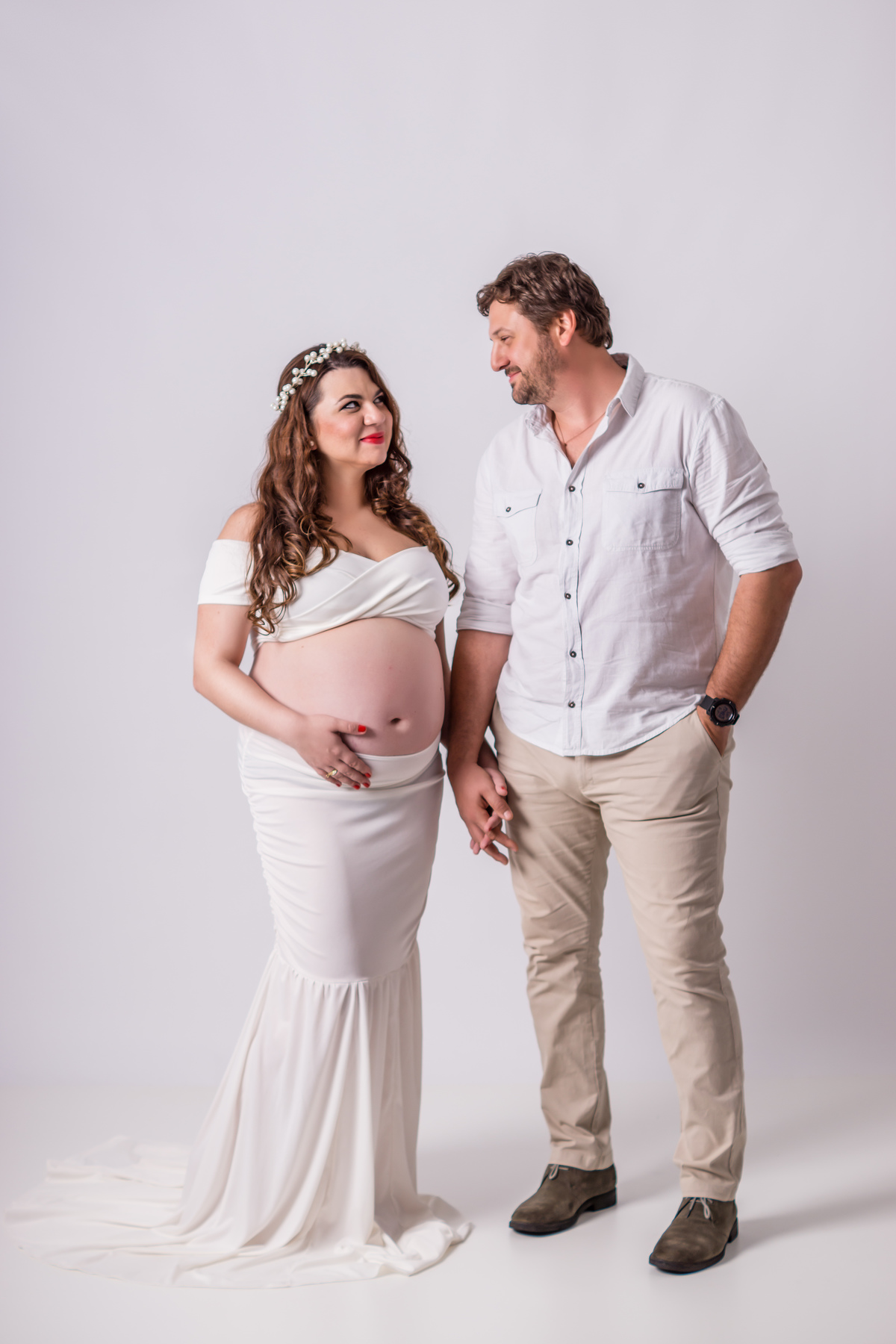 gestante casal em estúdio