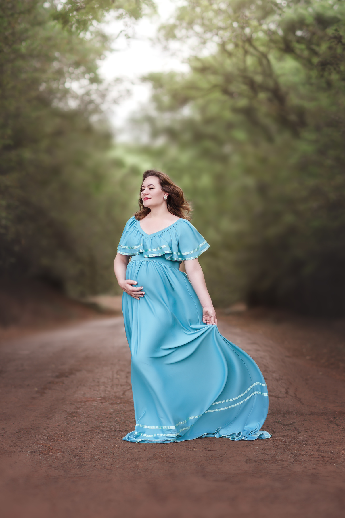 ensaio externo de gestante vestido verde