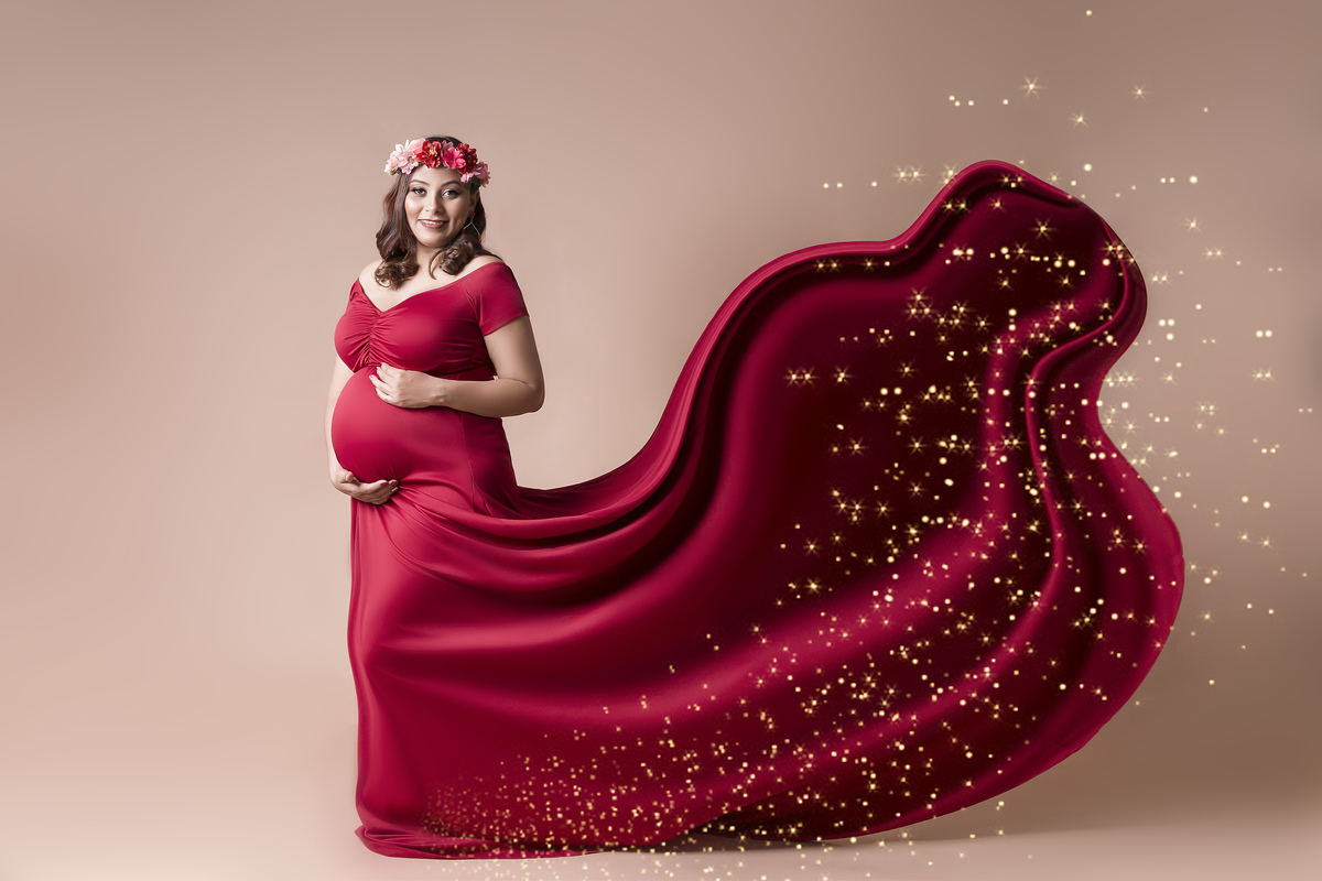 vestido vermelho de gestante